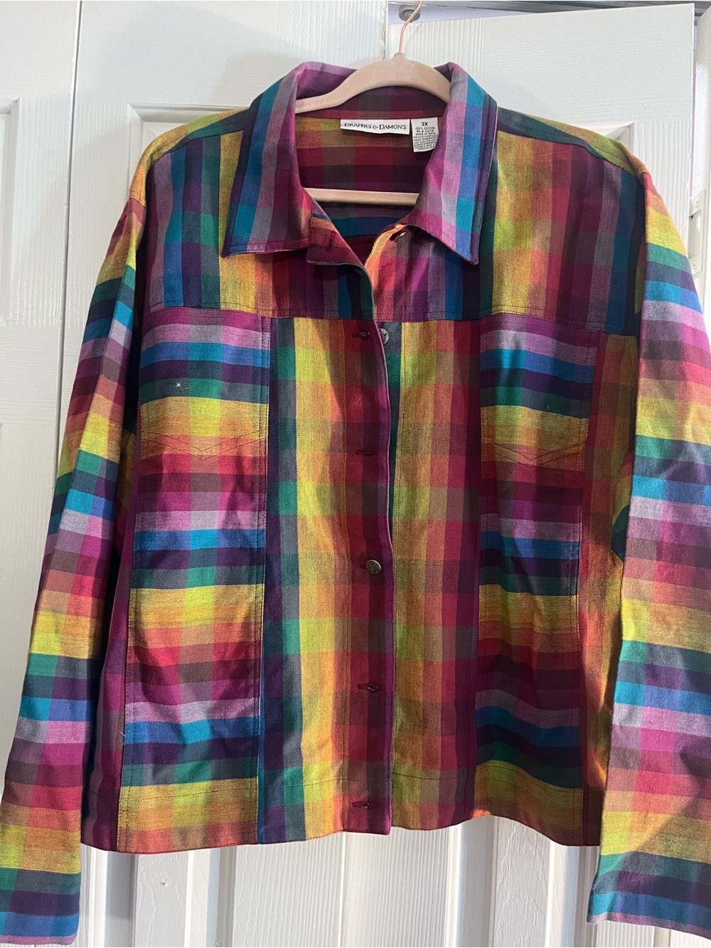 Colorful Multicolor Plaid Button-Down Shirt Jacket